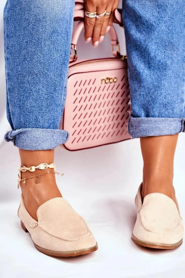 Damskie Półbuty Wsuwane Zamszowe Beżowe Twinky