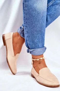 Damskie Półbuty Wsuwane Zamszowe Beżowe Twinky