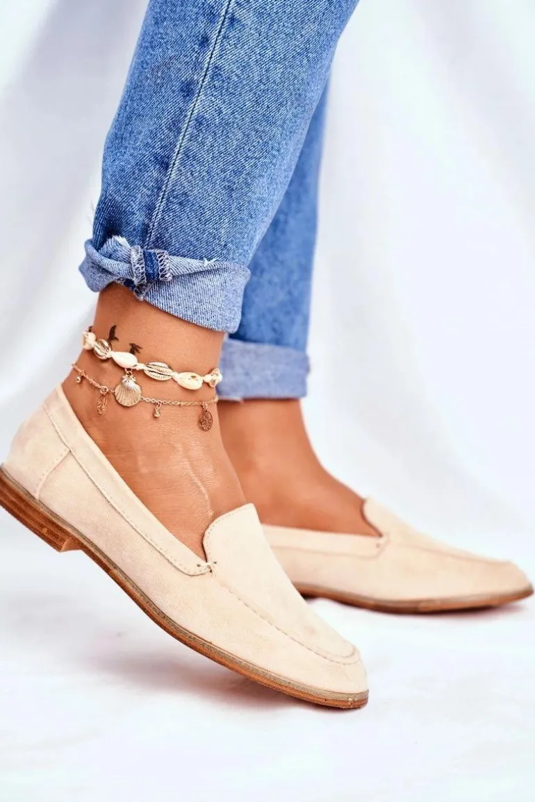 Damskie Półbuty Wsuwane Zamszowe Beżowe Twinky