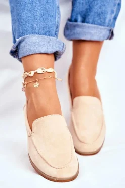 Damskie Półbuty Wsuwane Zamszowe Beżowe Twinky