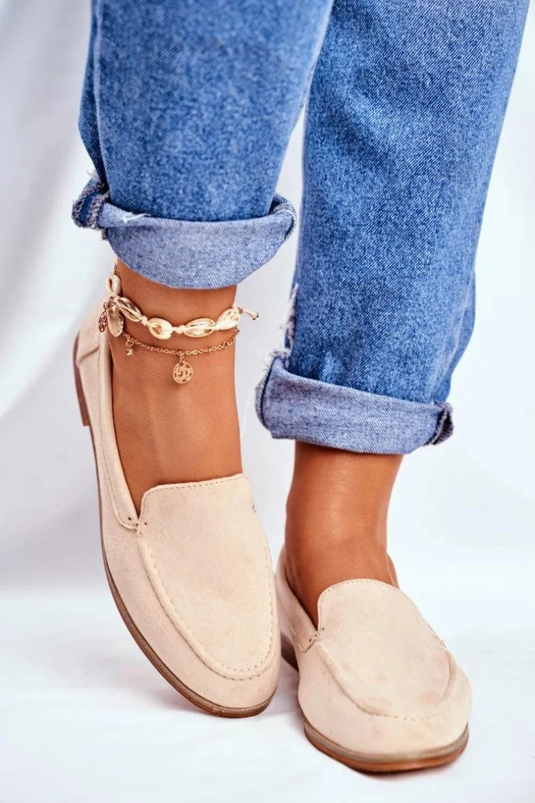 Damskie Półbuty Wsuwane Zamszowe Beżowe Twinky