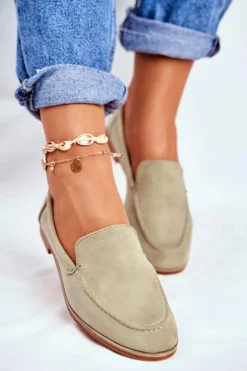 Damskie Półbuty Wsuwane Zamszowe Zielone Twinky