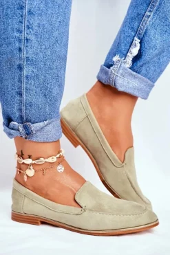 Damskie Półbuty Wsuwane Zamszowe Zielone Twinky