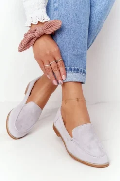 Damskie Półbuty Wsuwane Zamszowe Szare Twinky