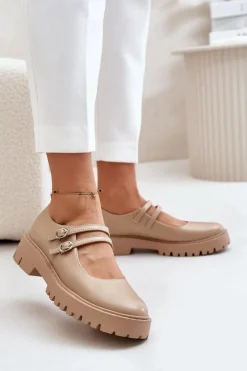 Damskie Półbuty Z Paskami Beżowe Rialuna