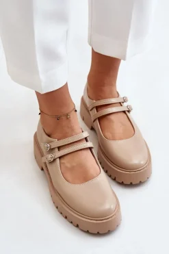 Damskie Półbuty Z Paskami Beżowe Rialuna