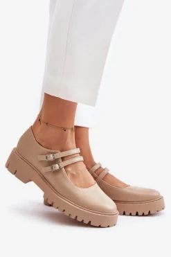 Damskie Półbuty Z Paskami Beżowe Rialuna