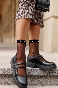 Damskie Półbuty Z Paskami Czarne Rialuna