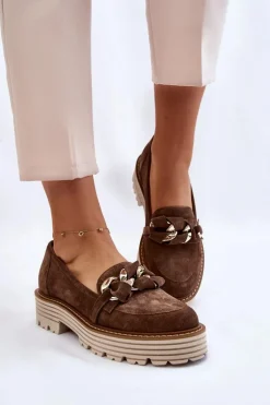 Damskie Półbuty Zamszowe Laura Messi 2523 Brązowe