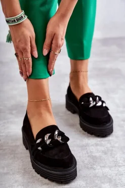 Damskie Półbuty Zamszowe Laura Messi 2523 Czarne