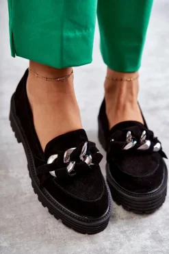 Damskie Półbuty Zamszowe Laura Messi 2523 Czarne