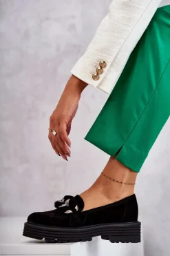 Damskie Półbuty Zamszowe Laura Messi 2523 Czarne