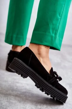 Damskie Półbuty Zamszowe Laura Messi 2523 Czarne