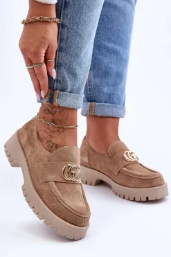 Damskie Półbuty Zamszowe Z Ozdobą Beżowe Rosefalls