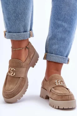 Damskie Półbuty Zamszowe Z Ozdobą Beżowe Rosefalls