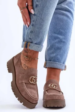 Damskie Półbuty Zamszowe Z Ozdobą Ciemnobeżowe Rosefalls