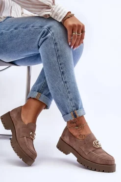 Damskie Półbuty Zamszowe Z Ozdobą Ciemnobeżowe Rosefalls