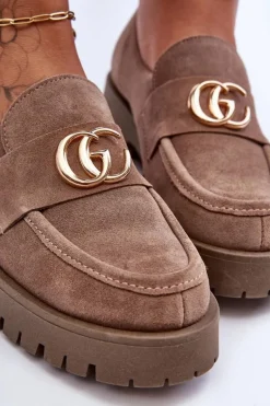 Damskie Półbuty Zamszowe Z Ozdobą Ciemnobeżowe Rosefalls