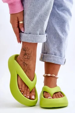 Damskie Piankowe Klapki Japonki Neonowy Żółty Roux