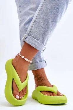 Damskie Piankowe Klapki Japonki Neonowy Żółty Roux