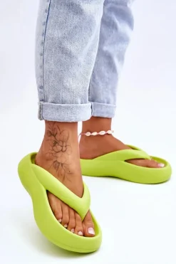 Damskie Piankowe Klapki Japonki Neonowy Żółty Roux