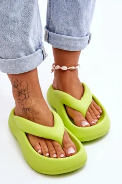 Damskie Piankowe Klapki Japonki Neonowy Żółty Roux