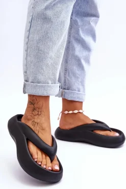 Damskie Piankowe Klapki Japonki Czarne Roux