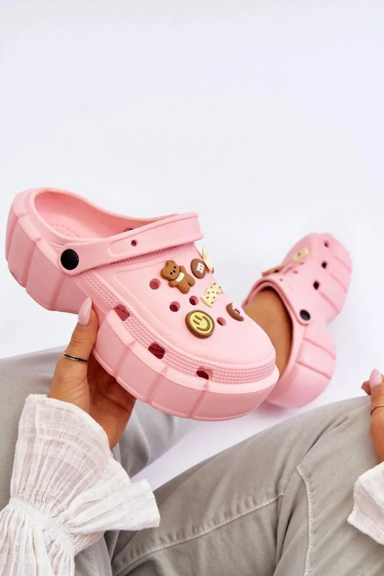 Damskie Piankowe Klapki Kroksy Z Ozdobami Różowe Marlett