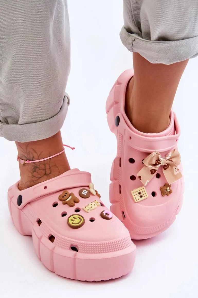 Damskie Piankowe Klapki Kroksy Z Ozdobami Różowe Marlett