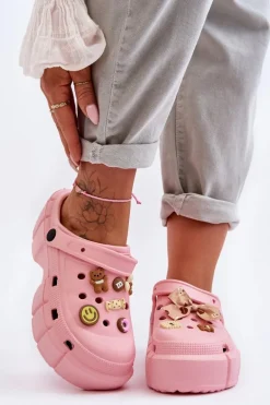 Damskie Piankowe Klapki Kroksy Z Ozdobami Różowe Marlett