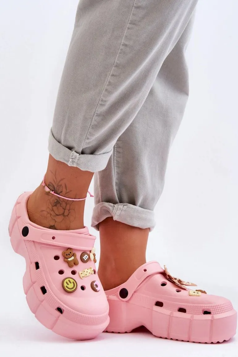 Damskie Piankowe Klapki Kroksy Z Ozdobami Różowe Marlett