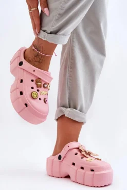 Damskie Piankowe Klapki Kroksy Z Ozdobami Różowe Marlett