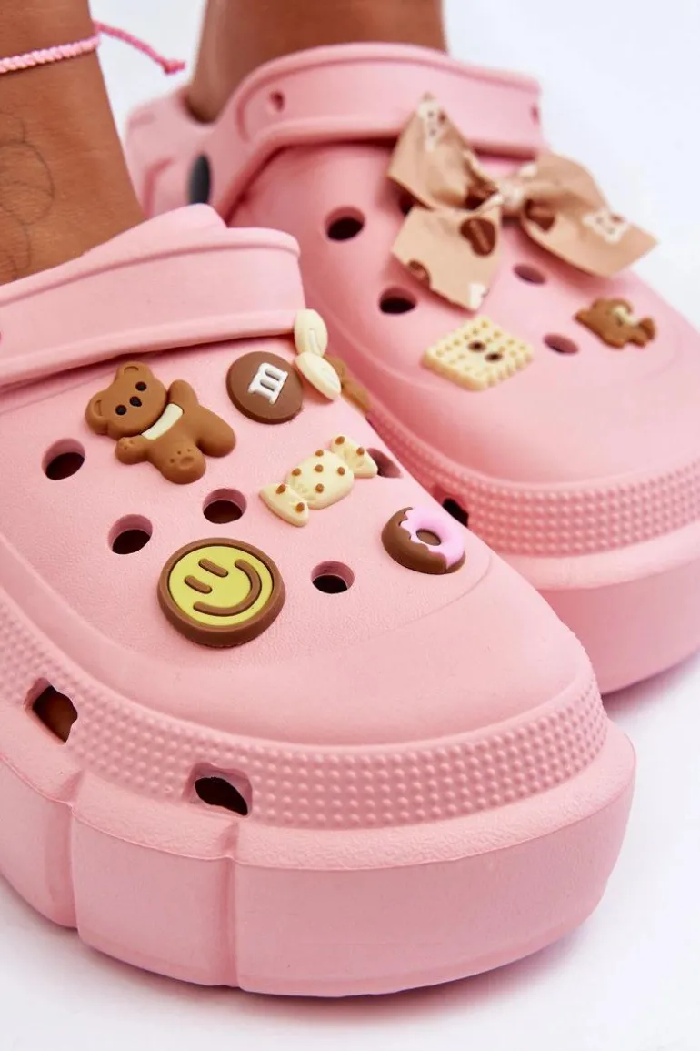 Damskie Piankowe Klapki Kroksy Z Ozdobami Różowe Marlett