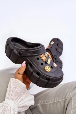 Damskie Piankowe Klapki Kroksy Z Ozdobami Czarne Marlett