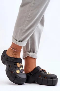 Damskie Piankowe Klapki Kroksy Z Ozdobami Czarne Marlett