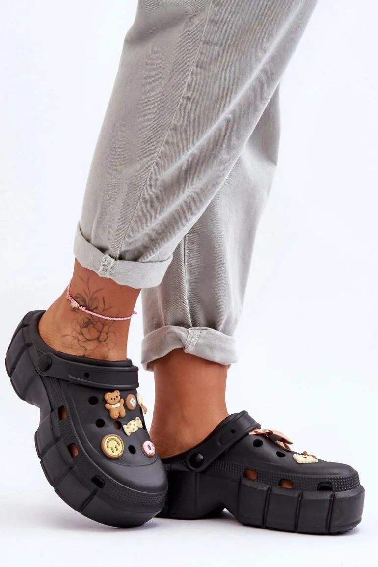 Damskie Piankowe Klapki Kroksy Z Ozdobami Czarne Marlett