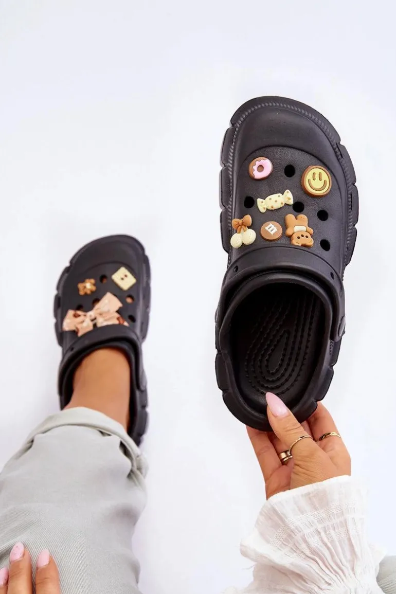 Damskie Piankowe Klapki Kroksy Z Ozdobami Czarne Marlett