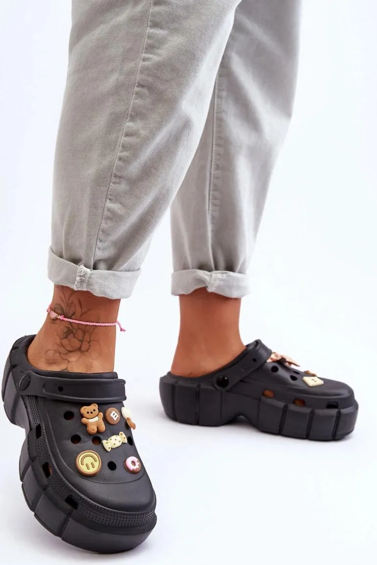 Damskie Piankowe Klapki Kroksy Z Ozdobami Czarne Marlett