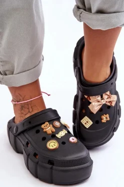 Damskie Piankowe Klapki Kroksy Z Ozdobami Czarne Marlett