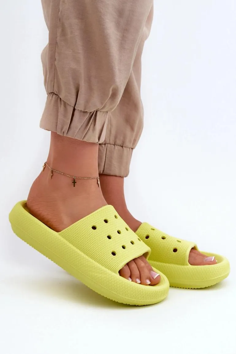 Damskie Piankowe Klapki Na Grubej Podeszwie Limonka Beula