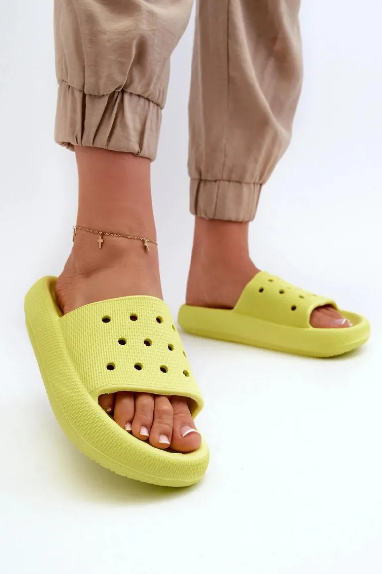 Damskie Piankowe Klapki Na Grubej Podeszwie Limonka Beula