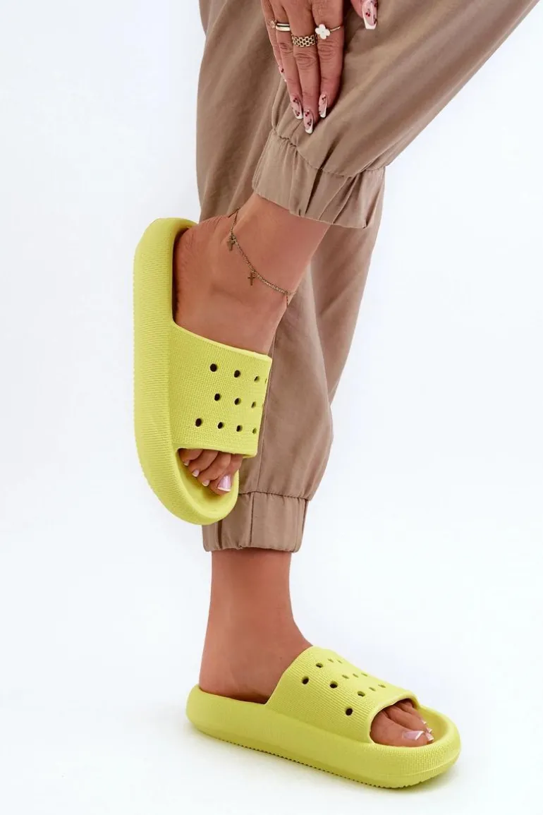 Damskie Piankowe Klapki Na Grubej Podeszwie Limonka Beula