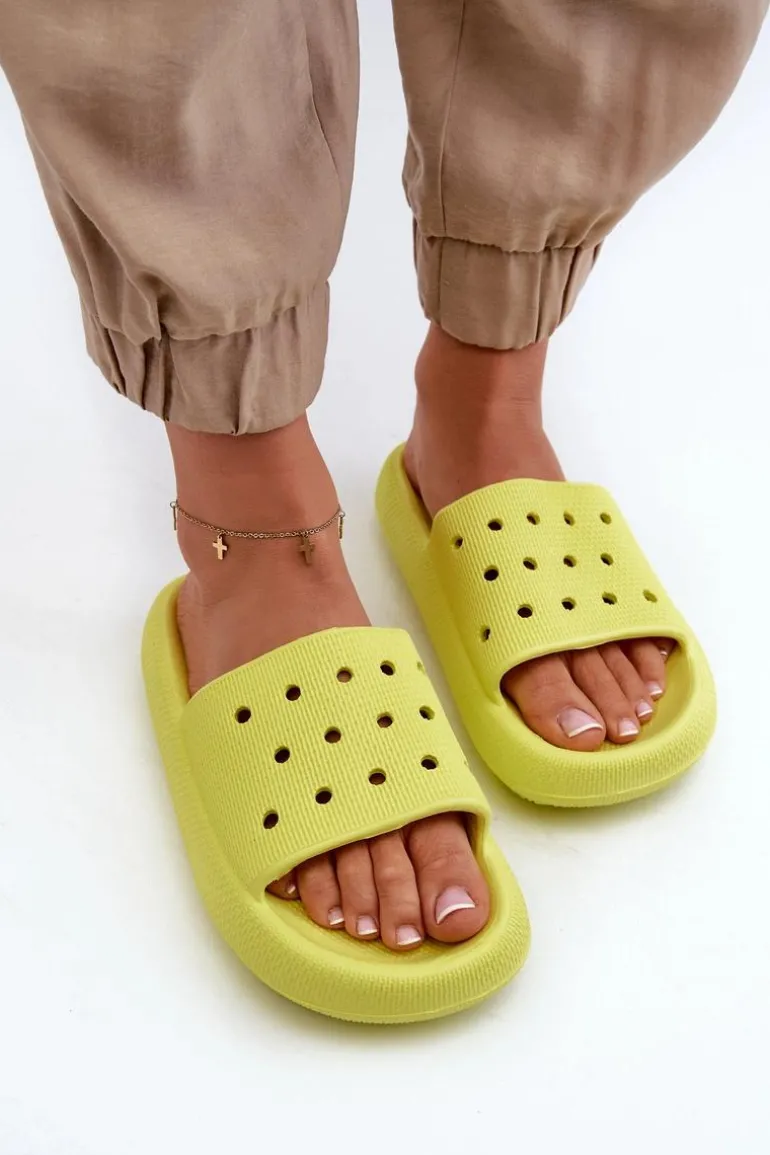 Damskie Piankowe Klapki Na Grubej Podeszwie Limonka Beula