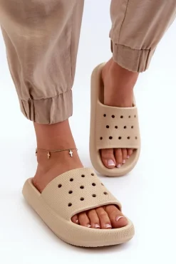 Damskie Piankowe Klapki Na Grubej Podeszwie Beżowe Beula