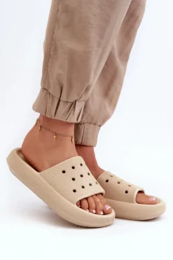 Damskie Piankowe Klapki Na Grubej Podeszwie Beżowe Beula