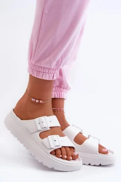 Damskie Piankowe Klapki Na Platformie Białe Melorea