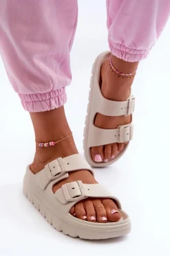 Damskie Piankowe Klapki Na Platformie Beżowe Melorea