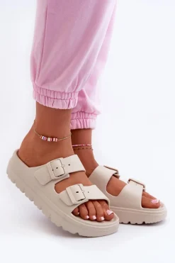 Damskie Piankowe Klapki Na Platformie Beżowe Melorea