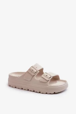 Damskie Piankowe Klapki Na Platformie Beżowe Melorea