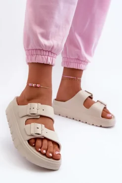 Damskie Piankowe Klapki Na Platformie Beżowe Melorea